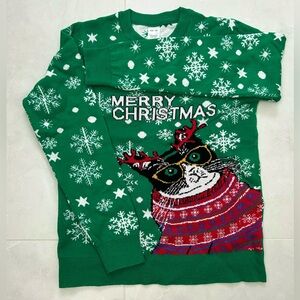 Festive Green Knit Christmas Sweater